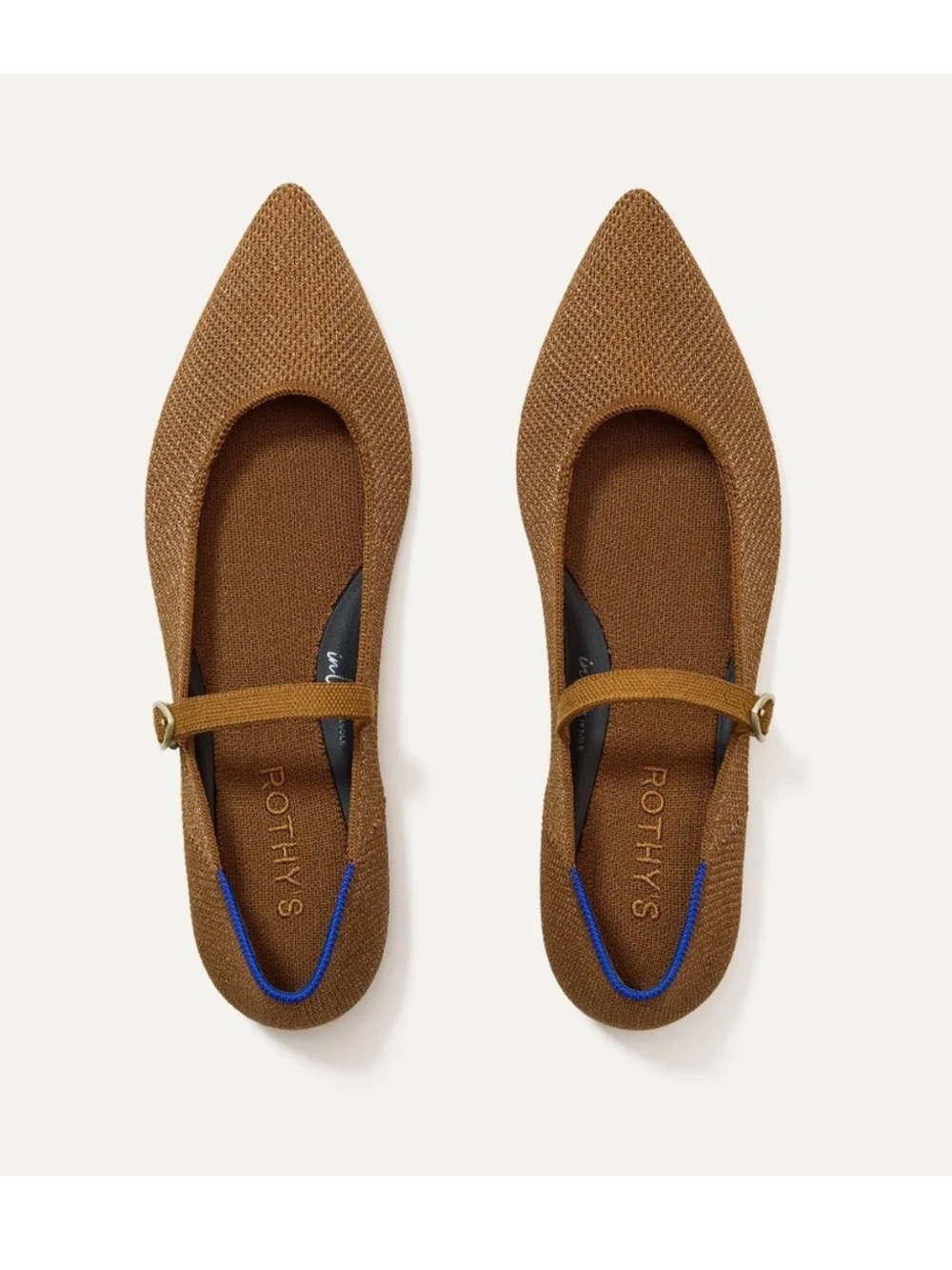 Rothy's Metallic Bronze Pointed Mary Jane II Ballet Flats with Buckle Size 8.5